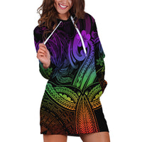 Polynesia Hoodie Dress Whale Tale and Polynesian Sunset Plumeria Rainbow - Wonder Print Shop
