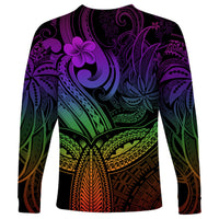 Polynesia Long Sleeve Shirt Whale Tale and Polynesian Sunset Plumeria Rainbow - Wonder Print Shop