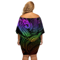 Polynesia Off Shoulder Short Dress Whale Tale and Polynesian Sunset Plumeria Rainbow - Wonder Print Shop