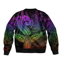 Polynesia Sleeve Zip Bomber Jacket Whale Tale and Polynesian Sunset Plumeria Rainbow - Wonder Print Shop