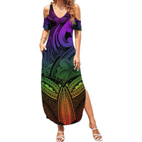 Polynesia Summer Maxi Dress Whale Tale and Polynesian Sunset Plumeria Rainbow - Wonder Print Shop