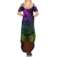 Polynesia Summer Maxi Dress Whale Tale and Polynesian Sunset Plumeria Rainbow - Wonder Print Shop