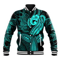 Polynesia Baseball Jacket Whale Tale and Polynesian Sunset Plumeria Turquoise LT9 - Wonder Print Shop