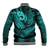 Polynesia Baseball Jacket Whale Tale and Polynesian Sunset Plumeria Turquoise LT9 - Wonder Print Shop