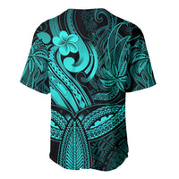 Polynesia Baseball Jersey Whale Tale and Polynesian Sunset Plumeria Turquoise LT9 - Wonder Print Shop