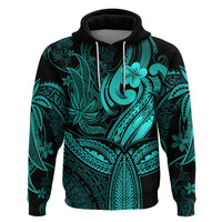 Polynesia Hoodie Whale Tale and Polynesian Sunset Plumeria Turquoise - Wonder Print Shop