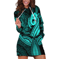 Polynesia Hoodie Dress Whale Tale and Polynesian Sunset Plumeria Turquoise - Wonder Print Shop