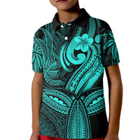 Polynesia Kid Polo Shirt Whale Tale and Polynesian Sunset Plumeria Turquoise - Wonder Print Shop