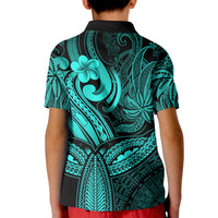 Polynesia Kid Polo Shirt Whale Tale and Polynesian Sunset Plumeria Turquoise - Wonder Print Shop