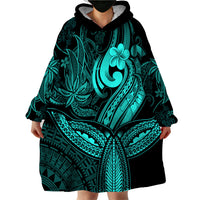 Polynesia Wearable Blanket Hoodie Whale Tale and Polynesian Sunset Plumeria Turquoise - Wonder Print Shop