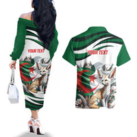 Algeria Fennec Fox Personalized Couples Matching Off The Shoulder Long Sleeve Dress and Hawaiian Shirt with Algerian Culture and Nature LT9 - Wonder Print Shop