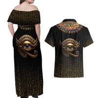 Egypt Eyes Of Horus Couples Matching Off Shoulder Maxi Dress and Hawaiian Shirt with Egyptian Hieroglyphs LT9 - Wonder Print Shop