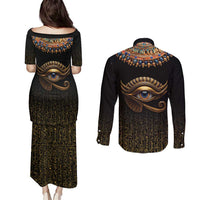 Egypt Eyes Of Horus Couples Matching Puletasi and Long Sleeve Button Shirt with Egyptian Hieroglyphs LT9 - Wonder Print Shop