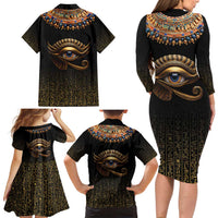 Egypt Eyes Of Horus Family Matching Long Sleeve Bodycon Dress and Hawaiian Shirt with Egyptian Hieroglyphs LT9 - Wonder Print Shop
