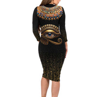 Egypt Eyes Of Horus Family Matching Long Sleeve Bodycon Dress and Hawaiian Shirt with Egyptian Hieroglyphs LT9 - Wonder Print Shop