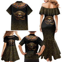 Egypt Eyes Of Horus Family Matching Mermaid Dress and Hawaiian Shirt with Egyptian Hieroglyphs LT9 - Wonder Print Shop