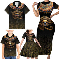 Egypt Eyes Of Horus Family Matching Short Sleeve Bodycon Dress and Hawaiian Shirt with Egyptian Hieroglyphs - Wonder Print Shop