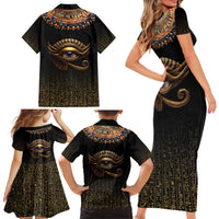 Egypt Eyes Of Horus Family Matching Short Sleeve Bodycon Dress and Hawaiian Shirt with Egyptian Hieroglyphs - Wonder Print Shop