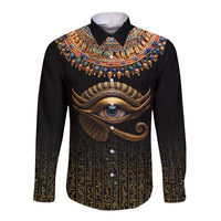 Egypt Eyes Of Horus Long Sleeve Button Shirt with Egyptian Hieroglyphs - Wonder Print Shop