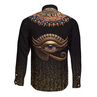 Egypt Eyes Of Horus Long Sleeve Button Shirt with Egyptian Hieroglyphs - Wonder Print Shop