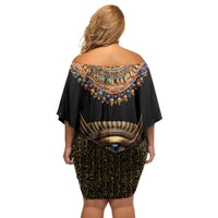 Egypt Eyes Of Horus Off Shoulder Short Dress with Egyptian Hieroglyphs - Wonder Print Shop