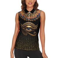 Egypt Eyes Of Horus Women Sleeveless Polo Shirt with Egyptian Hieroglyphs - Wonder Print Shop