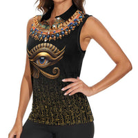 Egypt Eyes Of Horus Women Sleeveless Polo Shirt with Egyptian Hieroglyphs - Wonder Print Shop
