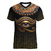 Egypt Eyes Of Horus Women V-Neck T-Shirt with Egyptian Hieroglyphs - Wonder Print Shop