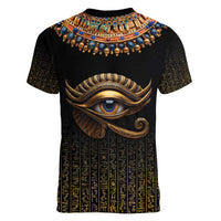 Egypt Eyes Of Horus Women V-Neck T-Shirt with Egyptian Hieroglyphs - Wonder Print Shop
