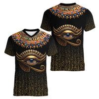 Egypt Eyes Of Horus Women V-Neck T-Shirt with Egyptian Hieroglyphs - Wonder Print Shop
