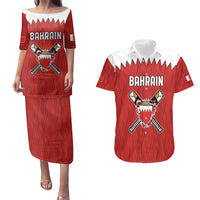 Custom Bahrain Cricket Couples Matching Puletasi and Hawaiian Shirt Coat of arms of Bahrain with Sporty Pattern LT9 - Wonder Print Shop