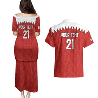 Custom Bahrain Cricket Couples Matching Puletasi and Hawaiian Shirt Coat of arms of Bahrain with Sporty Pattern LT9 - Wonder Print Shop