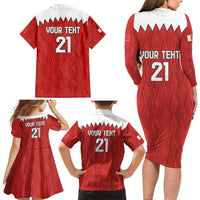 Custom Bahrain Cricket Family Matching Long Sleeve Bodycon Dress and Hawaiian Shirt Coat of arms of Bahrain with Sporty Pattern LT9 - Wonder Print Shop