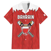 Custom Bahrain Cricket Family Matching Off The Shoulder Long Sleeve Dress and Hawaiian Shirt Coat of arms of Bahrain with Sporty Pattern - Wonder Print Shop
