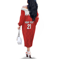 Custom Bahrain Cricket Family Matching Off The Shoulder Long Sleeve Dress and Hawaiian Shirt Coat of arms of Bahrain with Sporty Pattern - Wonder Print Shop