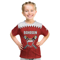 Custom Bahrain Cricket Kid T Shirt Coat of arms of Bahrain with Sporty Pattern - Wonder Print Shop