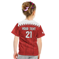 Custom Bahrain Cricket Kid T Shirt Coat of arms of Bahrain with Sporty Pattern - Wonder Print Shop