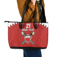 Custom Bahrain Cricket Leather Tote Bag Coat of arms of Bahrain with Sporty Pattern - Wonder Print Shop