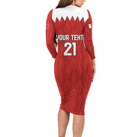 Custom Bahrain Cricket Long Sleeve Bodycon Dress Coat of arms of Bahrain with Sporty Pattern - Wonder Print Shop