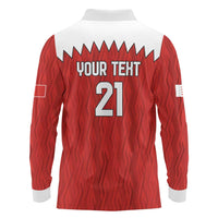 Custom Bahrain Cricket Long Sleeve Polo Shirt Coat of arms of Bahrain with Sporty Pattern - Wonder Print Shop