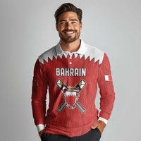 Custom Bahrain Cricket Long Sleeve Polo Shirt Coat of arms of Bahrain with Sporty Pattern - Wonder Print Shop