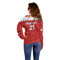 Custom Bahrain Cricket Off Shoulder Sweater Coat of arms of Bahrain with Sporty Pattern - Wonder Print Shop