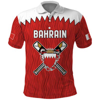Custom Bahrain Cricket Polo Shirt Coat of arms of Bahrain with Sporty Pattern - Wonder Print Shop