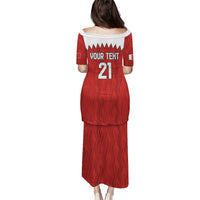 Custom Bahrain Cricket Puletasi Coat of arms of Bahrain with Sporty Pattern - Wonder Print Shop