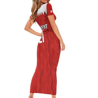 Custom Bahrain Cricket Short Sleeve Bodycon Dress Coat of arms of Bahrain with Sporty Pattern - Wonder Print Shop