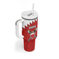 Custom Bahrain Cricket Tumbler With Handle Coat of arms of Bahrain with Sporty Pattern - Wonder Print Shop