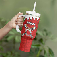 Custom Bahrain Cricket Tumbler With Handle Coat of arms of Bahrain with Sporty Pattern - Wonder Print Shop