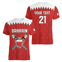 Custom Bahrain Cricket Women V-Neck T-Shirt Coat of arms of Bahrain with Sporty Pattern - Wonder Print Shop