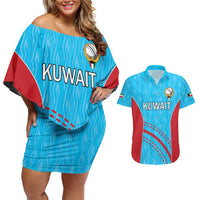 Custom Kuwait Cricket Couples Matching Off Shoulder Short Dress and Hawaiian Shirt Kuwayt Sporty Pattern LT9 - Wonder Print Shop
