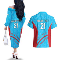 Custom Kuwait Cricket Couples Matching Off The Shoulder Long Sleeve Dress and Hawaiian Shirt Kuwayt Sporty Pattern LT9 - Wonder Print Shop